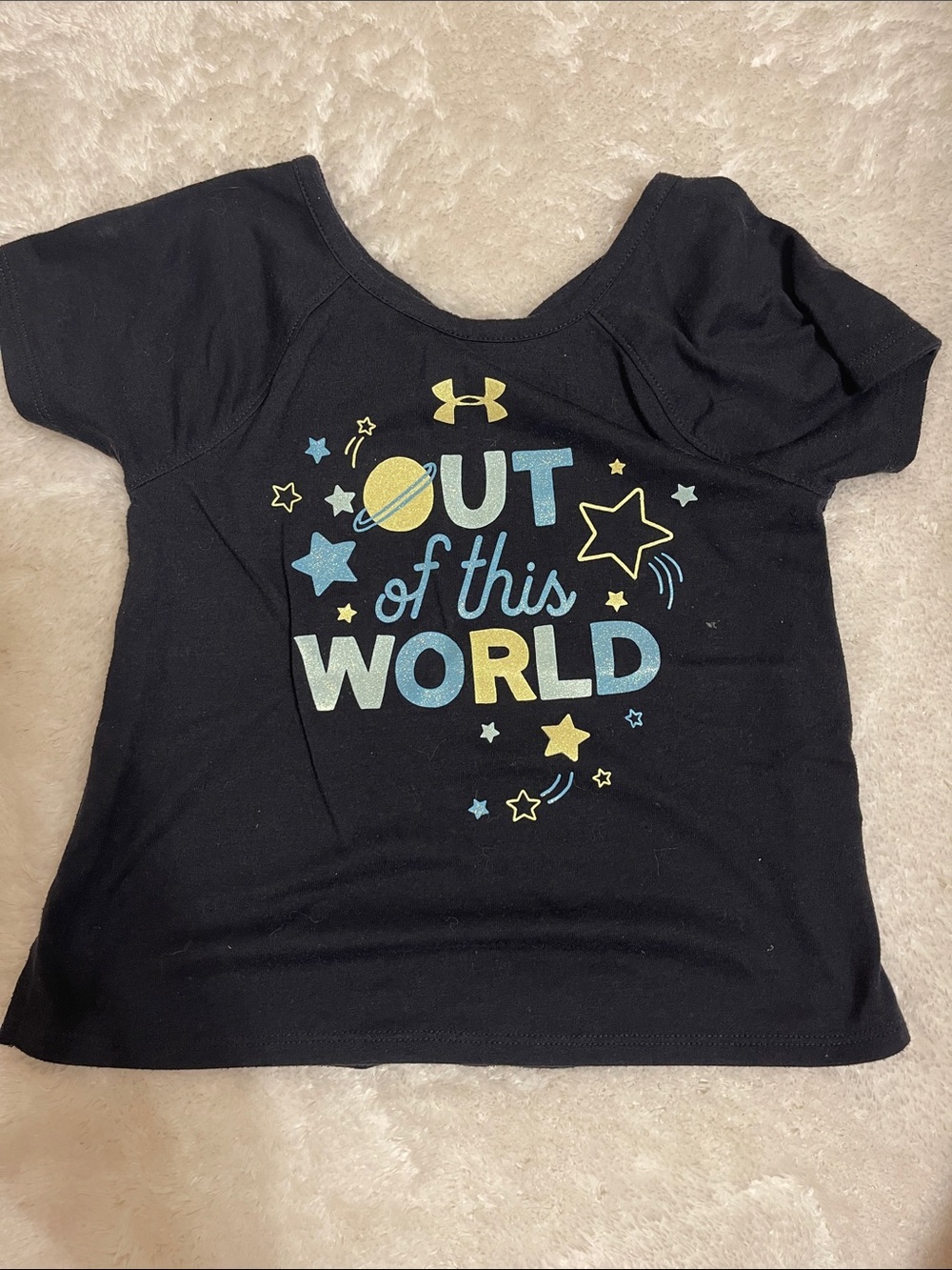 Under Armour Black Kids Graphic Tee with Yellow & Blue Space Print